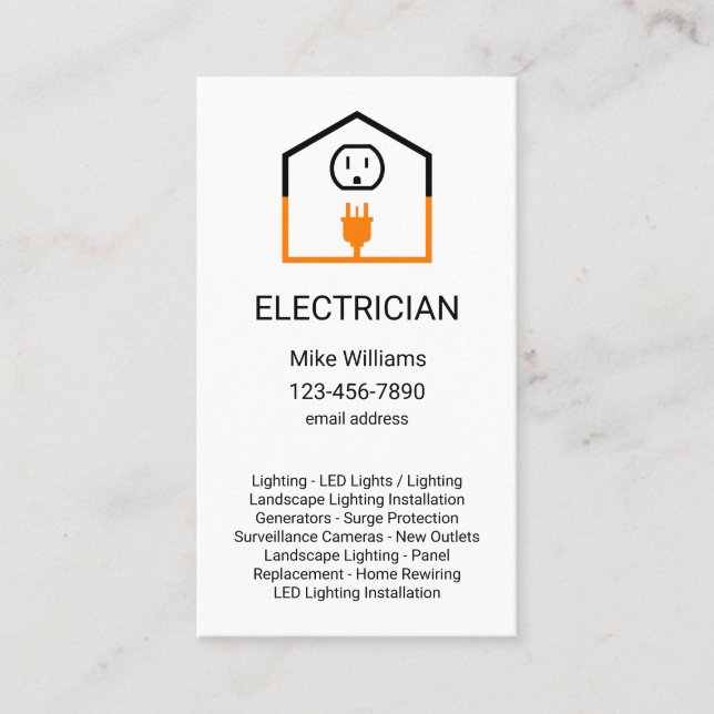 Unique Vertical Electrician Business Cards (Front)