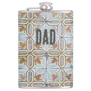 Unique Vintage Blue Portuguese Tile Dad Hip Flask