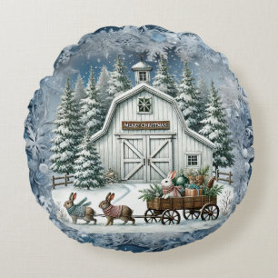 Unique vintage Christmas Scenery Paper Plates Round Cushion