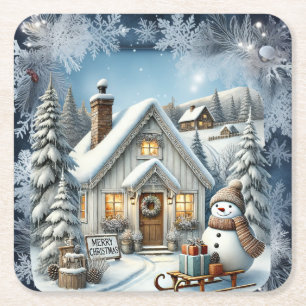 Unique vintage Christmas Scenery Paper Plates Square Paper Coaster