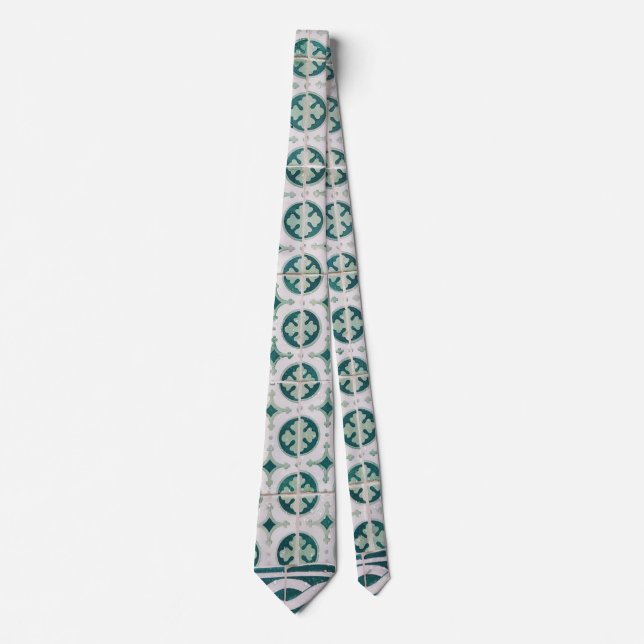 Unique Vintage Green Portuguese Tile Tie (Front)