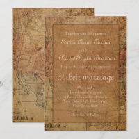 Unique Vintage Map Destination Wedding Invitation