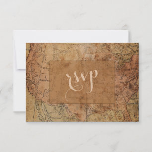 Unique Vintage Map Destination Wedding RSVP Card