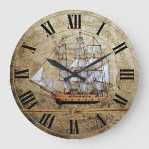 Unique Vintage Ship Design with Knotted Rope Large Clock