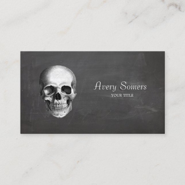 Unique Vintage Skull Etching Black Business Business Card (Front)