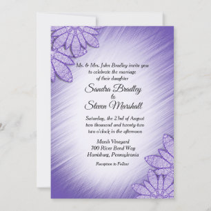 Unique Violet Hue Floral Accent Wedding Invitation