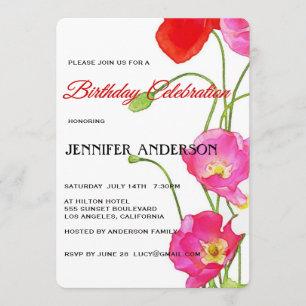 Unique Watercolor Poppies Floral Birthday Party Invitation