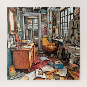 Unique Watercolor Retro Vintage Colourful Room Jigsaw Puzzle