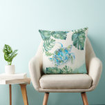 Unique Watercolor Sea Turtle on Palm Leaves Cushion<br><div class="desc">My tropical island style watercolor throw pillow is perfect for your beach cottage home. It features my hand painted turquoise blue green sea turtle and monstera palm leaves. Key West Florida style artwork created by Victoria Rigali Designs. Perfect for as a realtor gift or housewarming gift for your Florida home....</div>