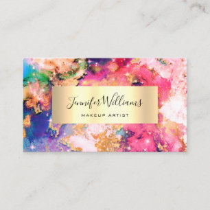 Unique Watercolor Sparkly Gold Foil Beauty Salon B Business Card