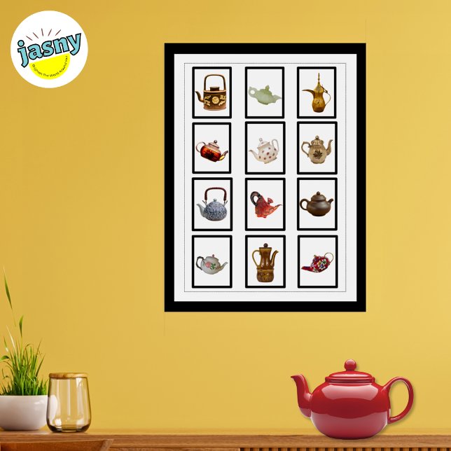 Unique Watercolor Vintage Teapot Art Black Framed Poster (Creator Uploaded)