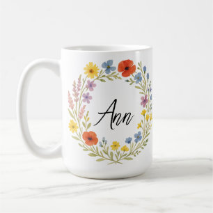 Unique Watercolor Wild Flower Wreath Customizable  Coffee Mug