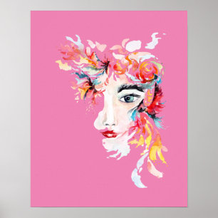 Unique Watercolor Woman Face Art Poster