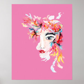 Unique Watercolor Woman Face Art Poster