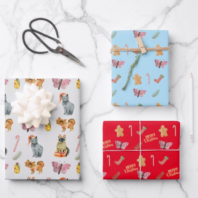 Unique Watercolors Animals Pattern Wrapping Paper Sheet (Front)