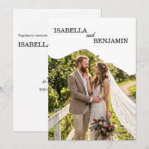 Unique Wavy Border Photo Wedding  Invitation