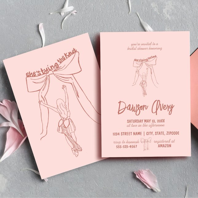 Unique Whimsical Coquette Stylish Bridal Shower Invitation (feminine and whimsical hand drawn coquette aesthetic double sided bridal shower invitations)