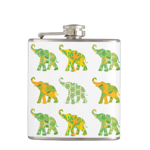 Unique whimsical Elephant Pattern Art Graphic Cool Hip Flask