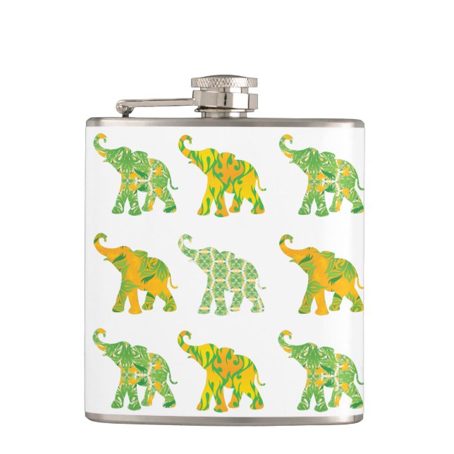 Unique whimsical Elephant Pattern Art Graphic Cool Hip Flask (Front)