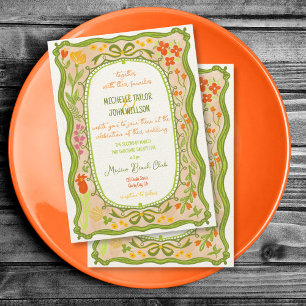 Unique Whimsical Floral Bow Doodle Hand Drawn Invitation