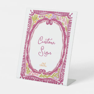 Unique Whimsical Floral Bow Doodle Hand Drawn  Pedestal Sign