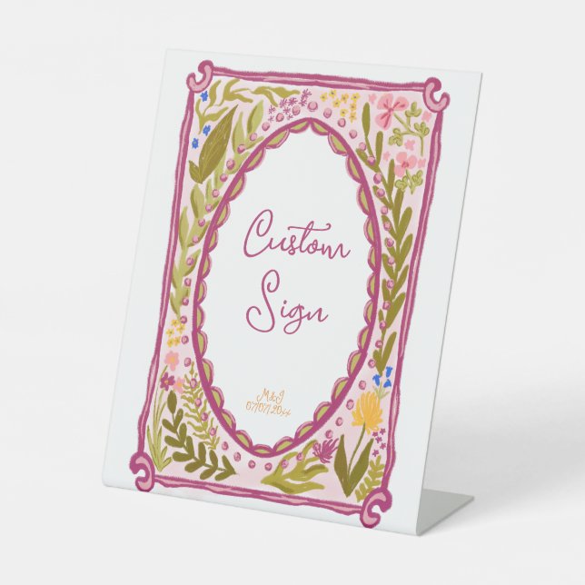 Unique Whimsical Floral Bow Doodle Hand Drawn  Pedestal Sign (Front)