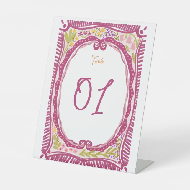 Unique Whimsical Floral Bow Doodle Hand Drawn  Pedestal Sign (Front)