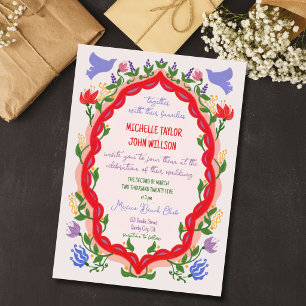 Unique Whimsical Floral Quirky Doodle Hand Drawn  Invitation