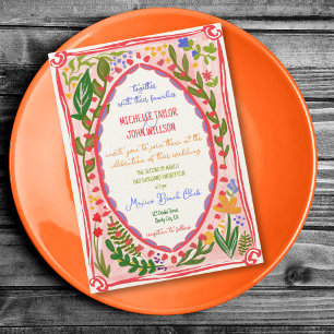 Unique Whimsical Floral Quirky Doodle Hand Drawn  Invitation