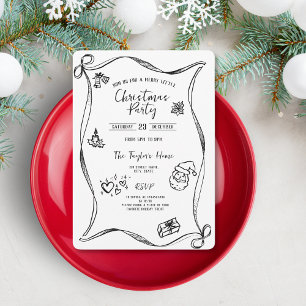 Unique Whimsical Hand Drawn Bow Christmas Party  Invitation