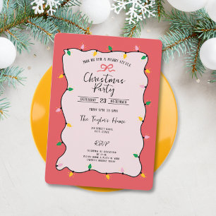 Unique Whimsical Hand Drawn Bow Christmas Party  Invitation