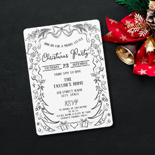 Unique Whimsical Hand Drawn Bow Christmas Party  Invitation