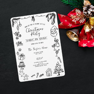 Unique Whimsical Hand Drawn Bow Christmas Party  Invitation