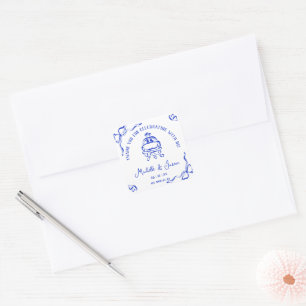 Unique Whimsical Hand Drawn French Bow Thank You Square Sticker