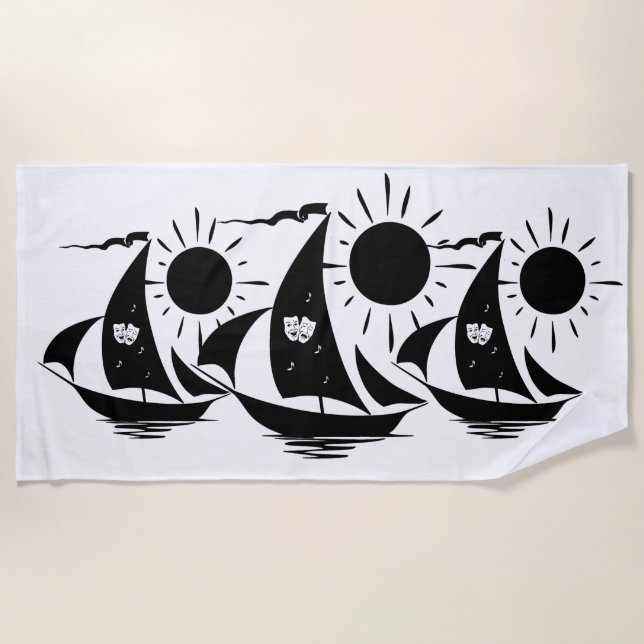 Unique Whimsical Theatre Sailing Design Beach Towel (Front)