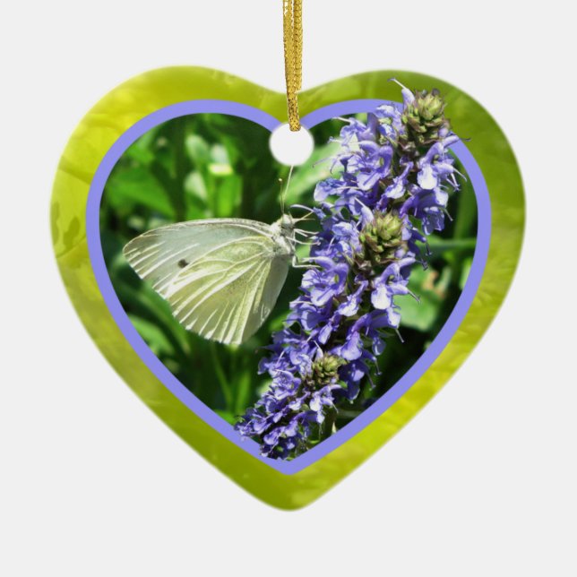 Unique White Butterfly Heart Ornament (Front)