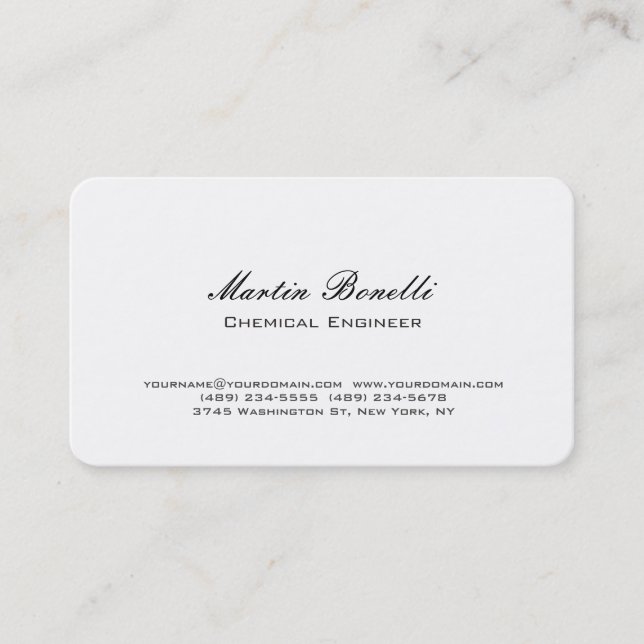 Unique White Chemical Engineer Business Card (Front)