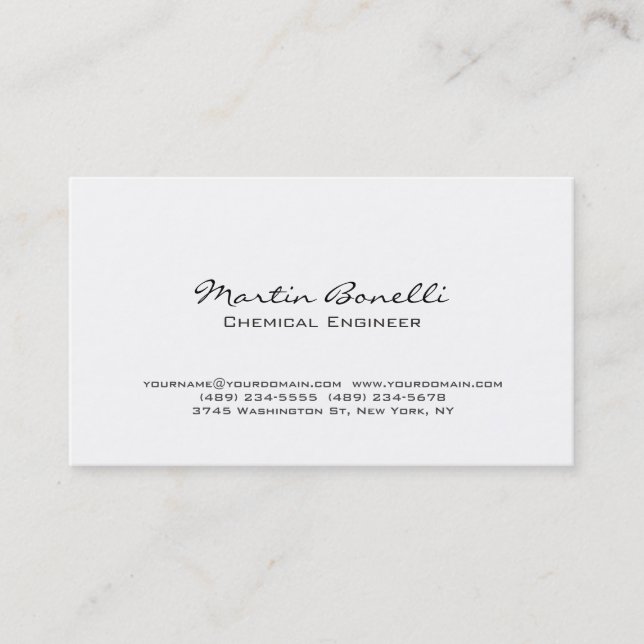 Unique White Chemical Engineer Business Card (Front)