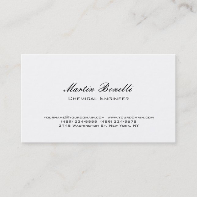 Unique White Chemical Engineer Business Card (Front)