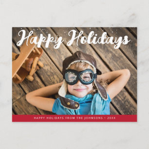 unique white lettering photo christmas postcard
