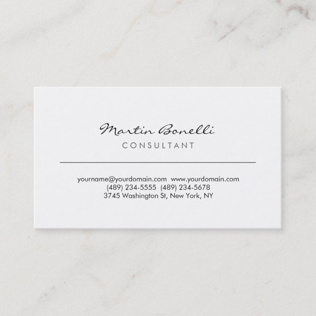 Unique White Minimalist Consultant Business Card (Front)