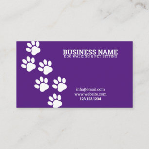 Unique White & Purple Paw Print Steps Dog Walker Business Card