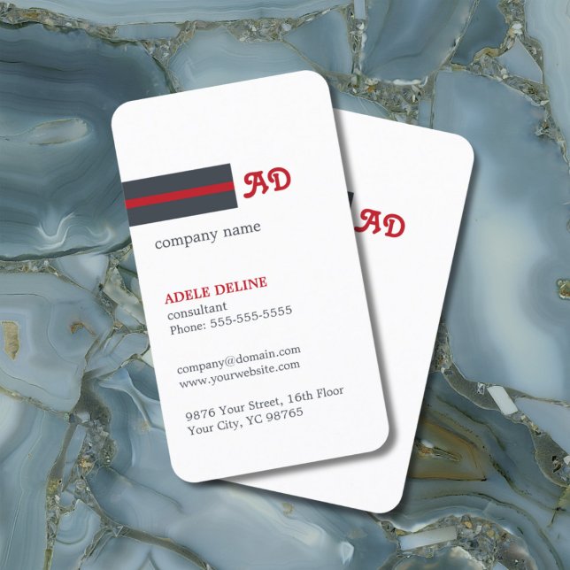 Unique White Red Blue Monogram Consultant Business Card (Creator Uploaded)