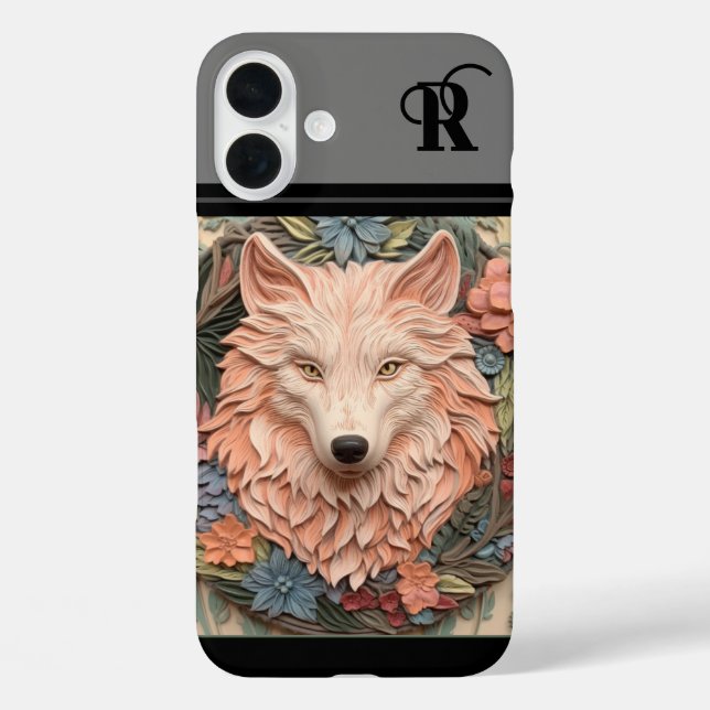 Unique Wolf and Flowers monogram Case-Mate iPhone Case (Back)