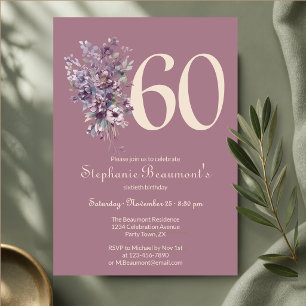 Unique Woman's Mauve Cream Floral 60th Birthday Invitation