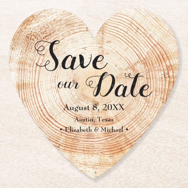 Unique Wood Slice Rustic Wedding Custom Paper Coaster (Front)