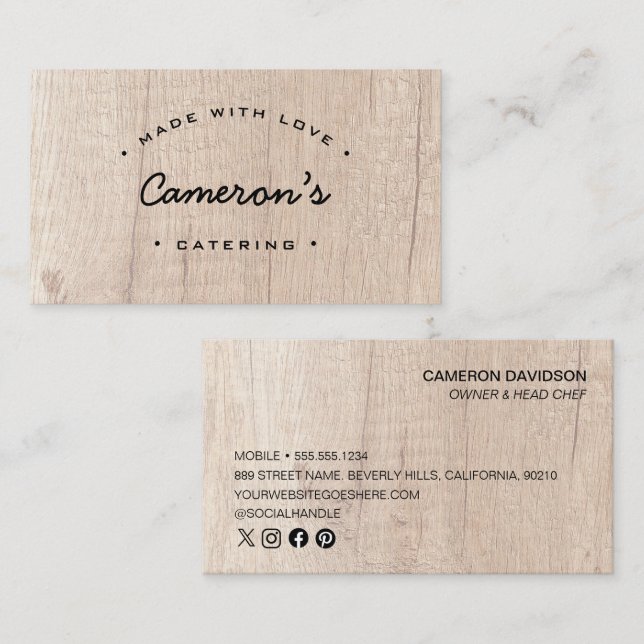 Unique Wood Style Customisable Catering Business  Card (Front/Back)