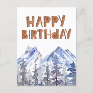 Unique Woodland Winter Forest "Happy Birthday"  Postcard