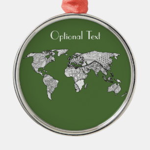 Unique World Map Art Doodle Metal Tree Decoration