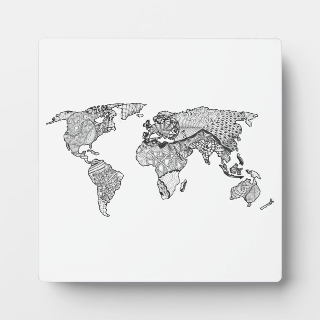Unique World Map Art Doodle Plaque (Front)